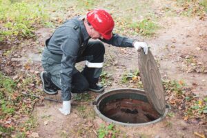 plumber inspecting a sewer line issue